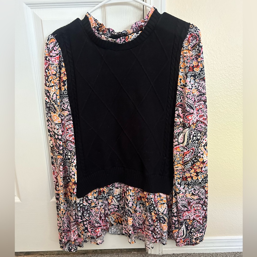 Black Quilted Sweater with Paisley Sleeves